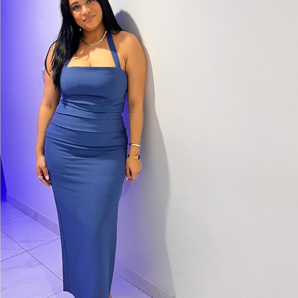 Elegant Blue Halter Dress